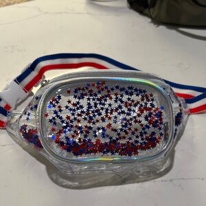 Clear Star-Studded Fanny Pack with Red, White, and Blue Strap